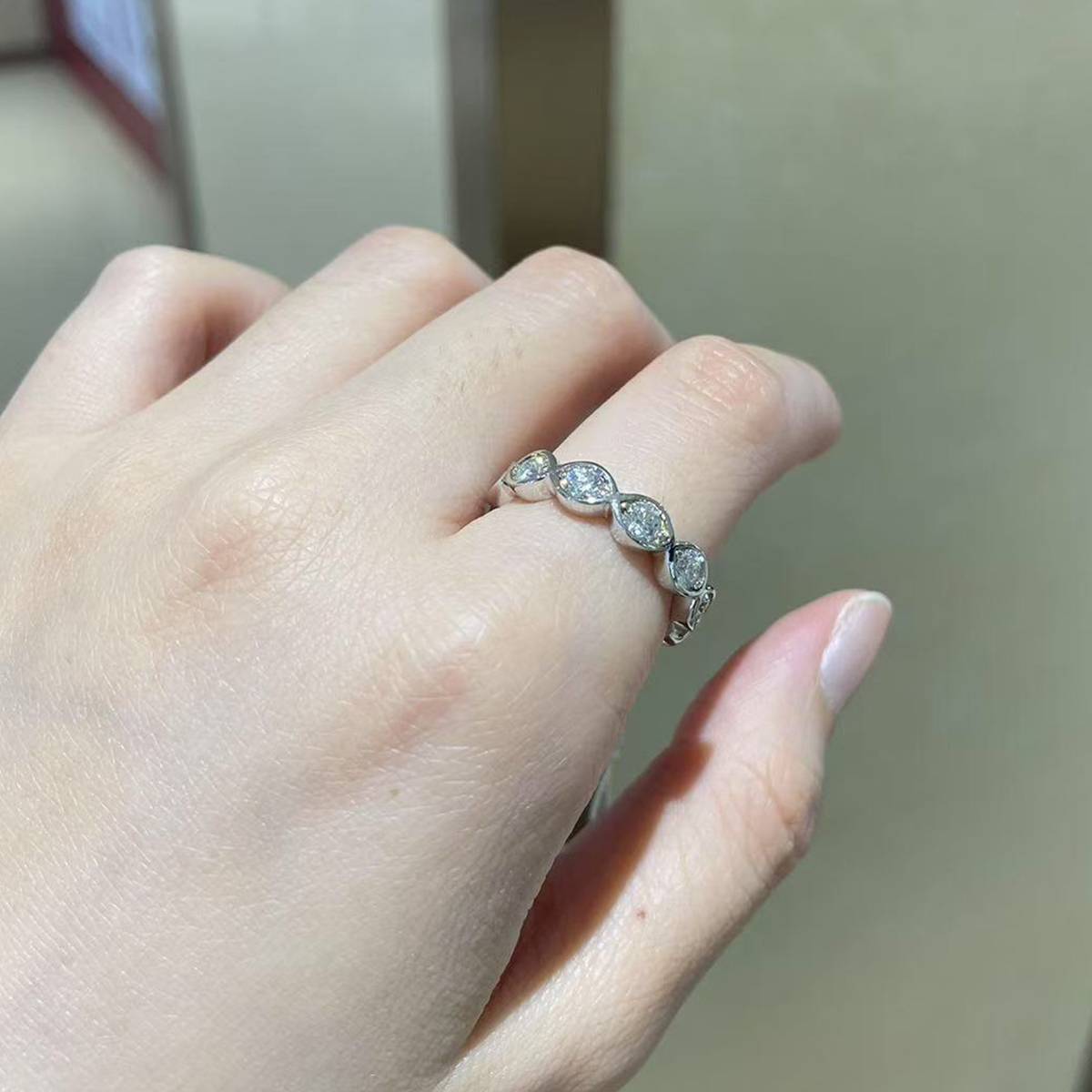 3.0mm lined S925 silver plated platinum women's ring custom selection, accessory stone moissanite diamond 1.1ct